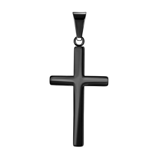 Stainless Steel Black-tone Mens Cross Religious Charm Pendant
