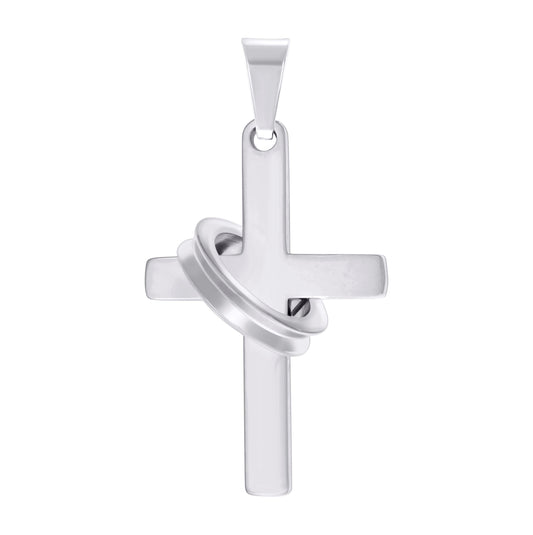Stainless Steel Mens Halo Ring Cross Religious Charm Pendant