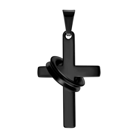 Stainless Steel Black-tone Mens Halo Ring Cross Religious Charm Pendant