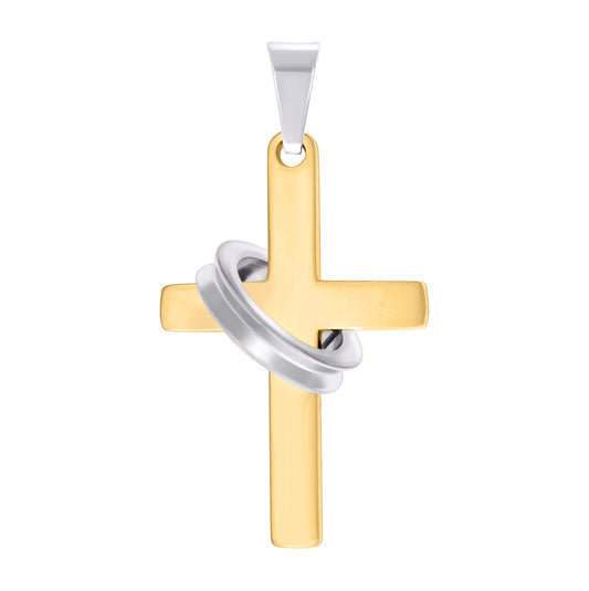 Stainless Steel Black-tone Or Yellow Tone Mens Halo Ring Cross Religious Charm Pendant