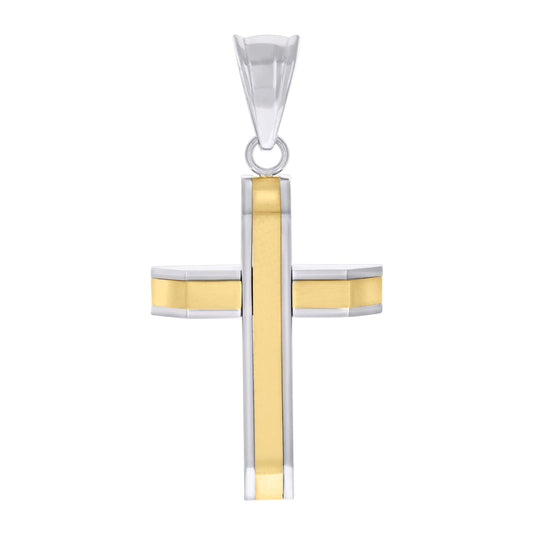 Stainless Steel Yellow-tone Mens Cross Religious Charm Pendant