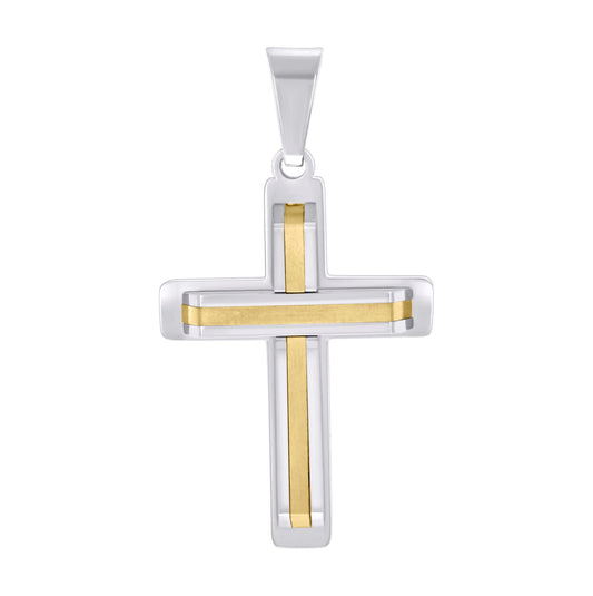 Stainless Steel Yellow-tone Mens Cross Religious Charm Pendant