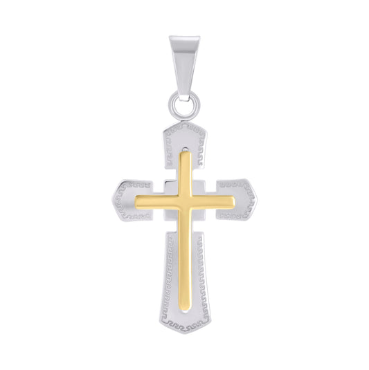 Stainless Steel Yellow-tone Mens Cross Religious Charm Pendant