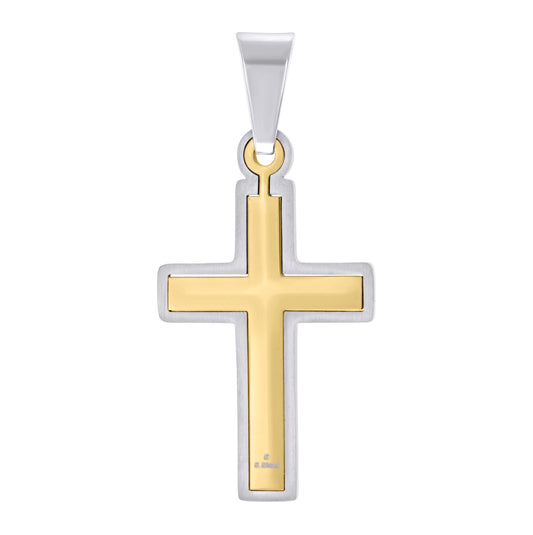 Stainless Steel Yellow-tone Mens Cross Religious Charm Pendant