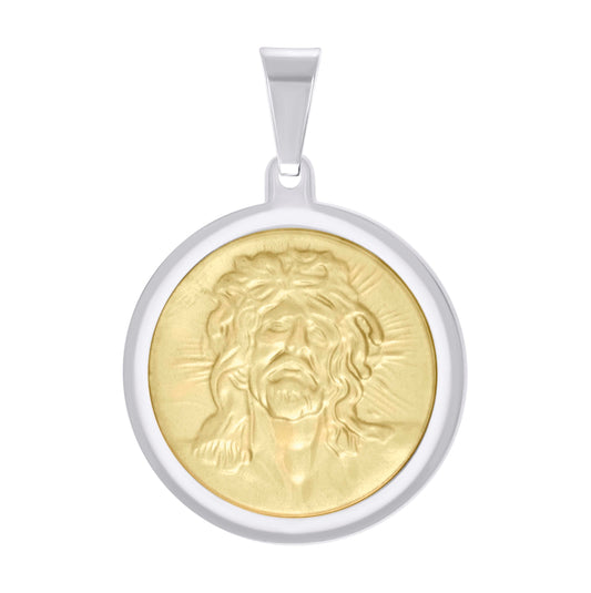 Stainless Steel Yellow-tone Mens Medal Jesus Religious Charm Pendant