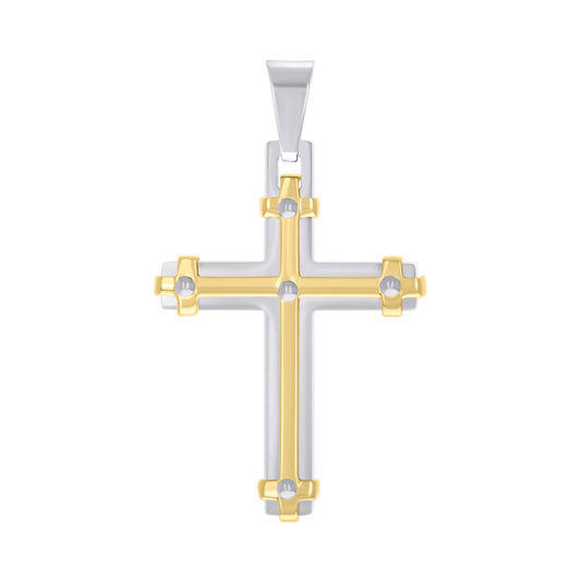 Stainless Steel Black-tone Or Yellow Tone Mens Cross Religious Charm Pendant