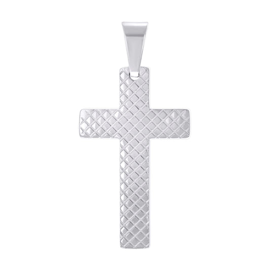Stainless Steel Mens Cross Religious Textured Charm Pendant
