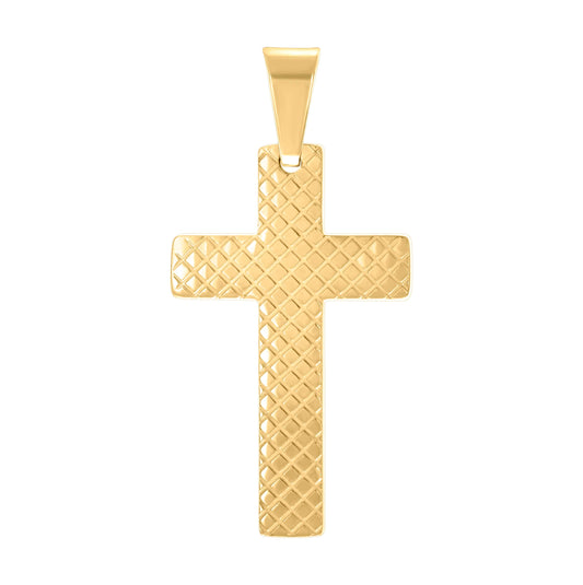 Stainless Steel Yellow-tone Mens Cross Religious Textured Charm Pendant