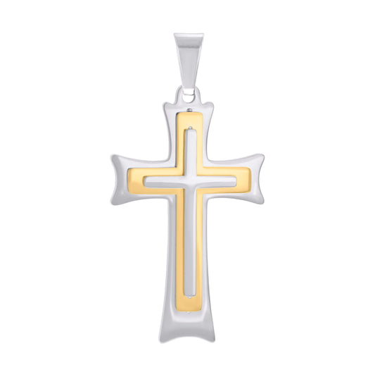 Stainless Steel Yellow-tone Mens Cross Religious Charm Pendant