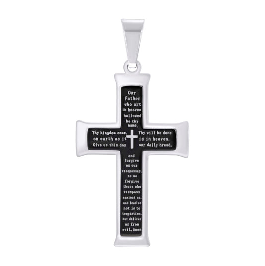 Stainless Steel Mens English Lord's Prayer Cross Religious Charm Pendant