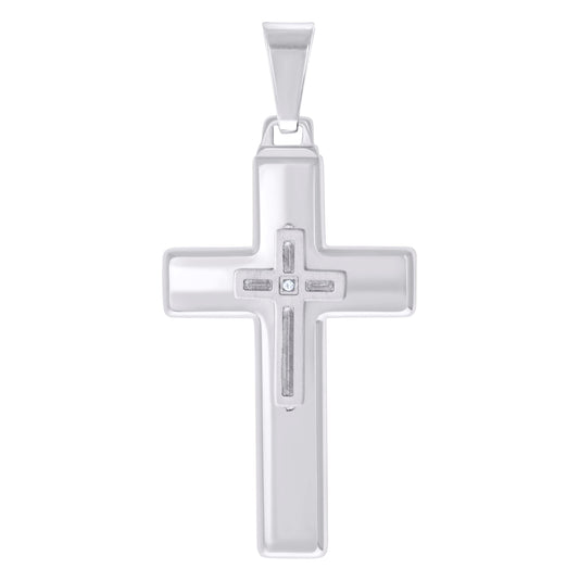 Stainless Steel Mens Cubic-Zirconia Cross Religious Charm Pendant