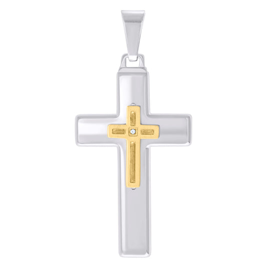 Stainless Steel Mens Cubic-Zirconia Cross Religious Charm Pendant