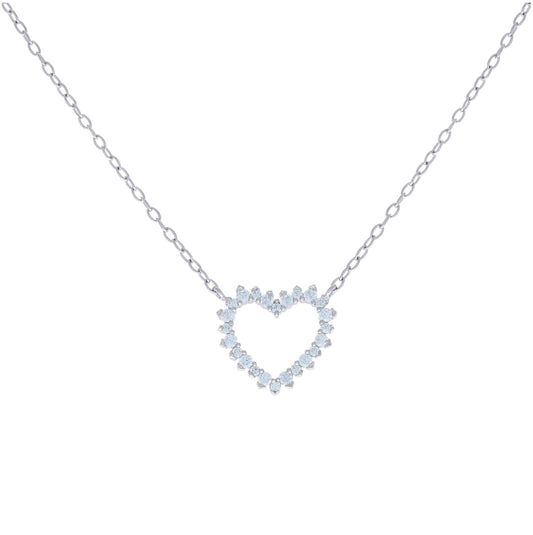 Sterling Silver Womens Cubic-Zirconia Love Heart Charm Necklace Size 16 Inches