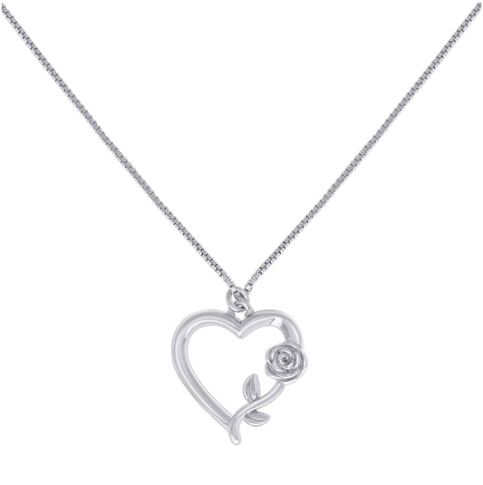 Sterling Silver Womens Rose Flower Heart Charm Necklace Size 16 Inches