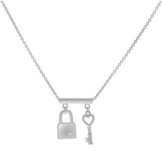 Sterling Silver Womens Lock & Key Charm Necklace Size 16 Inches