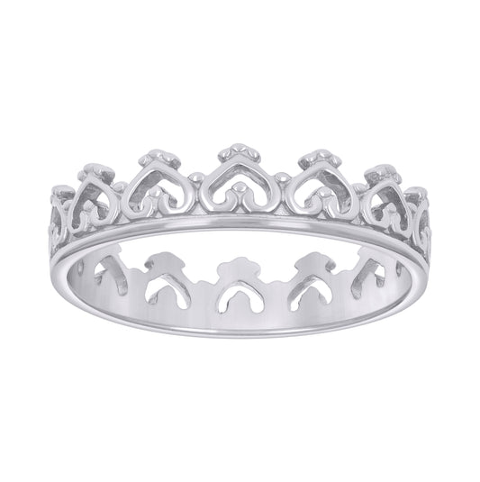 Sterling Silver Womens Heart Crown Fashion Bridal Anniversary Wedding Engagement Band Ring