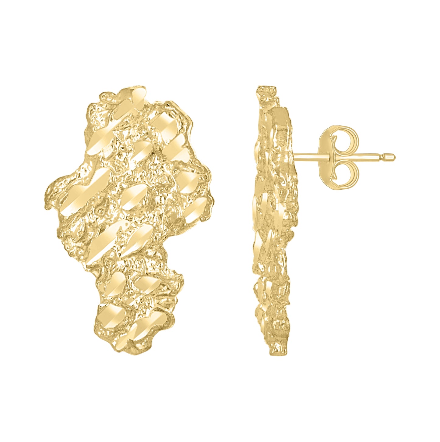 10K Yellow Gold Womens Nugget Stud Earrings