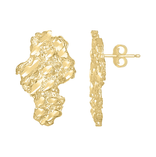 10K Yellow Gold Womens Nugget Stud Earrings
