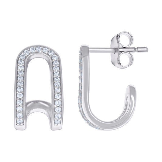 Sterling Silver Womens Cubic-Zirconia J-Shaped Stud Earrings