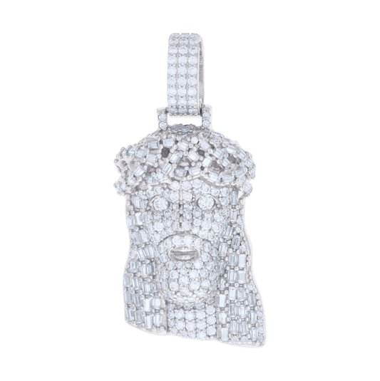Sterling Silver Mens Baguette Round 1.51 Cttw Moissanite Jesus Religious Charm Pendant