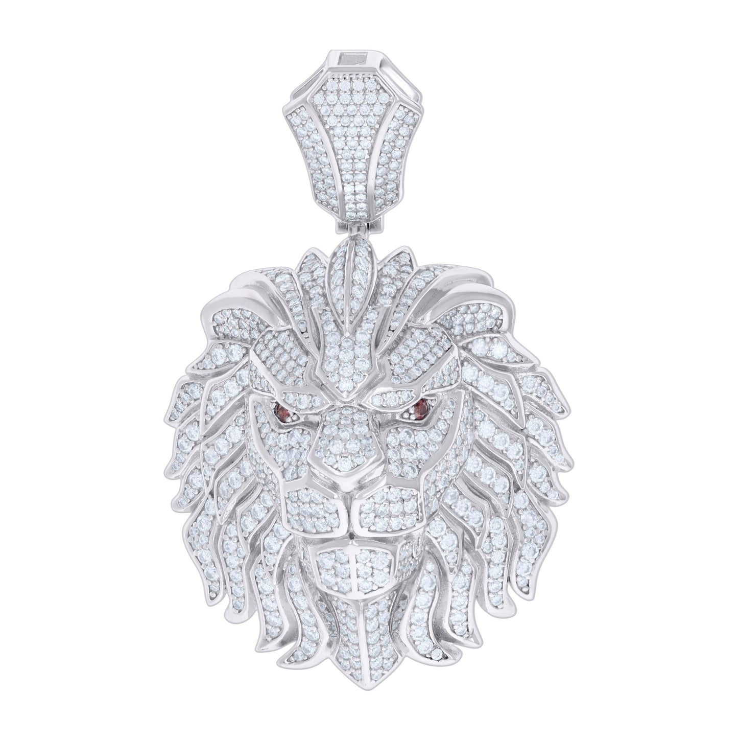 Sterling Silver Mens 7.15 Cttw Moissanite With Red Cubic-Zirconia Leo/Lion Head Zodiac Sign/Wildlife Charm Pendant
