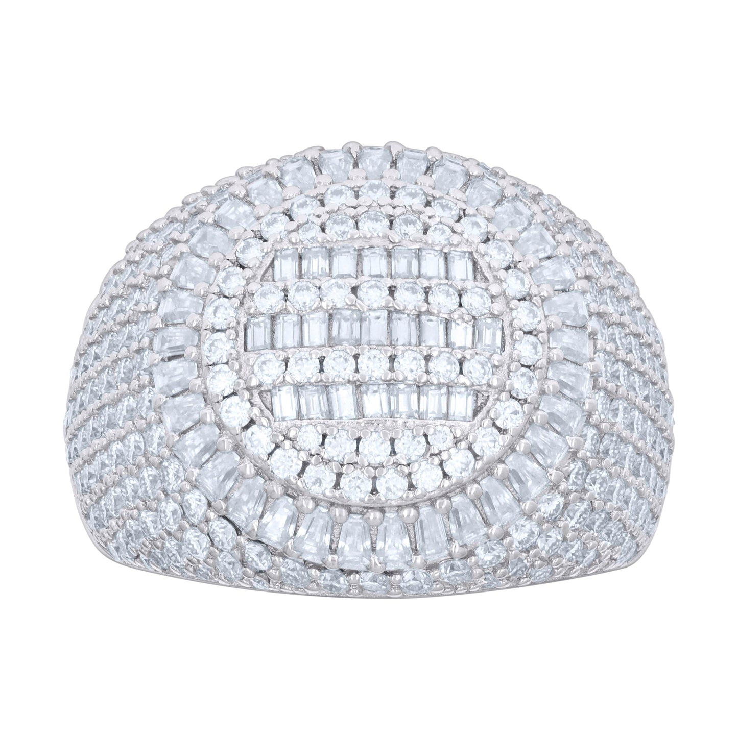Sterling Silver Mens 1.65 Cttw Baguette 2.93 Cttw Round Moissanite Fashion Ring Size 10