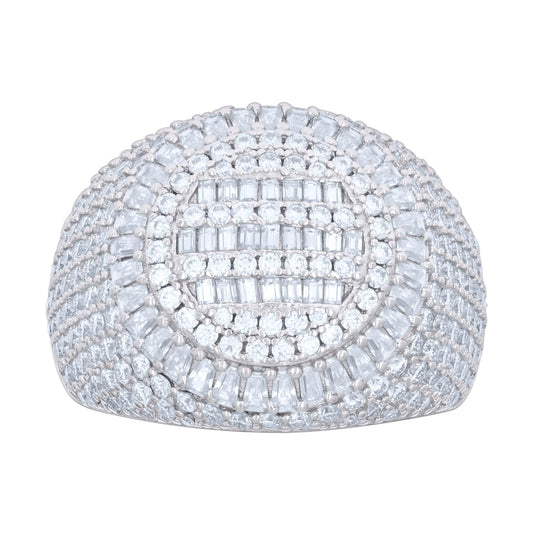 Sterling Silver Mens 1.65 Cttw Baguette 2.93 Cttw Round Moissanite Fashion Ring Size 10