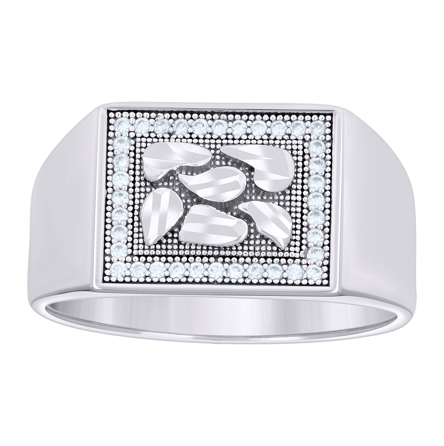Sterling Silver Mens Cubic-Zirconia Nugget Square Head Fashion Bridal Anniversary Wedding Engagement Band Ring