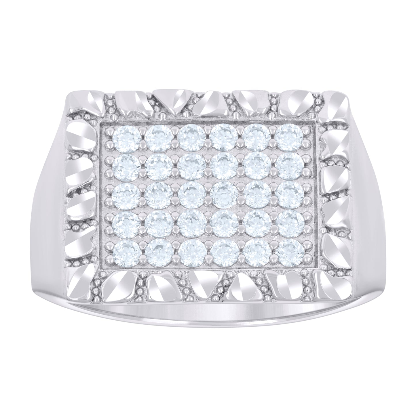 Sterling Silver Men's Cubic-Zirconia Square Head Fashion Bridal Anniversary Wedding Engagement Band Ring