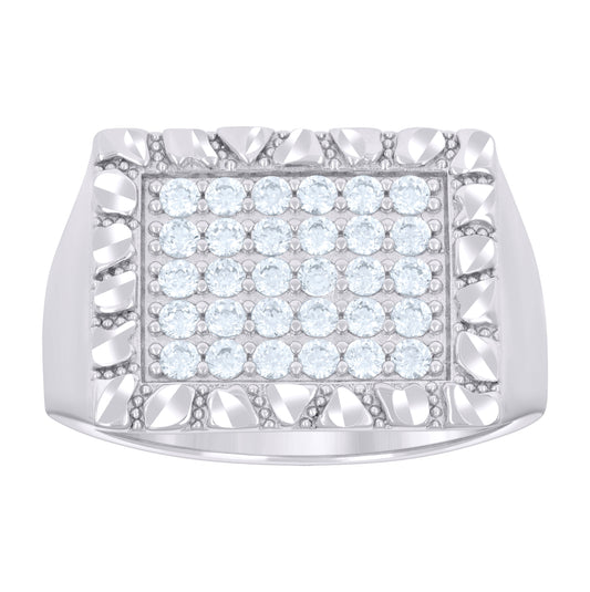 Sterling Silver Men's Cubic-Zirconia Square Head Fashion Bridal Anniversary Wedding Engagement Band Ring