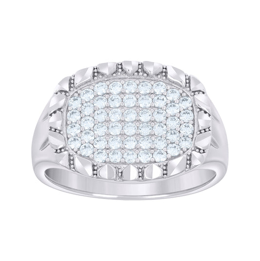Sterling Silver Men's Cubic-Zirconia Oval Head Fashion Bridal Anniversary Wedding Engagement Band Ring