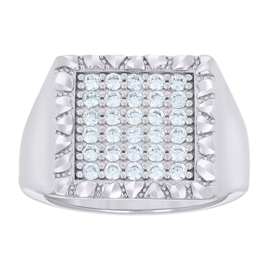 Sterling Silver Men's Cubic-Zirconia Square Head Fashion Bridal Anniversary Wedding Engagement Band Ring