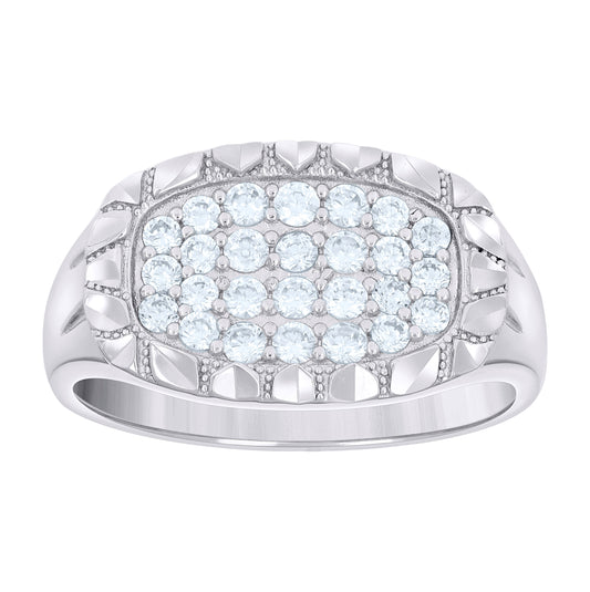 Sterling Silver Men's Cubic-Zirconia Oval Head Fashion Bridal Anniversary Wedding Engagement Band Ring