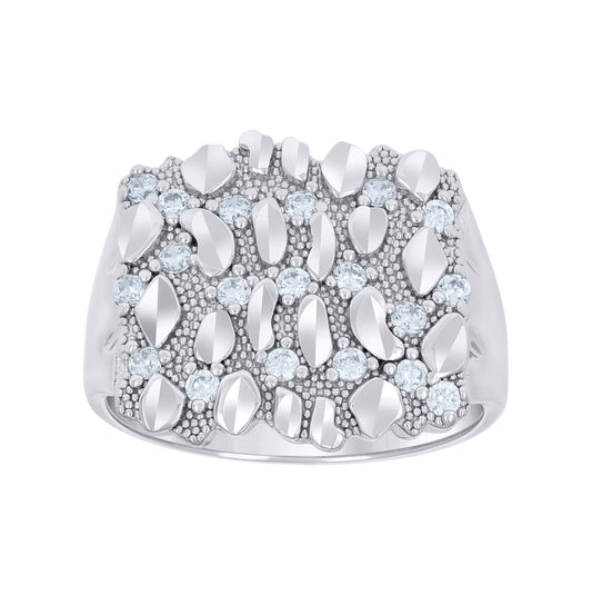 Sterling Silver Men's Cubic-Zirconia Nugget Fashion Bridal Anniversary Wedding Engagement Band Ring