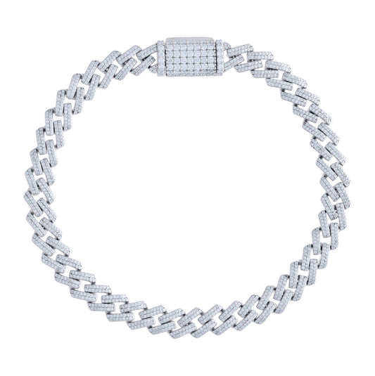 Sterling Silver 4.60 Cttw Moissanite Miami Cuban Chain Bracelet 7mm 8 Inches