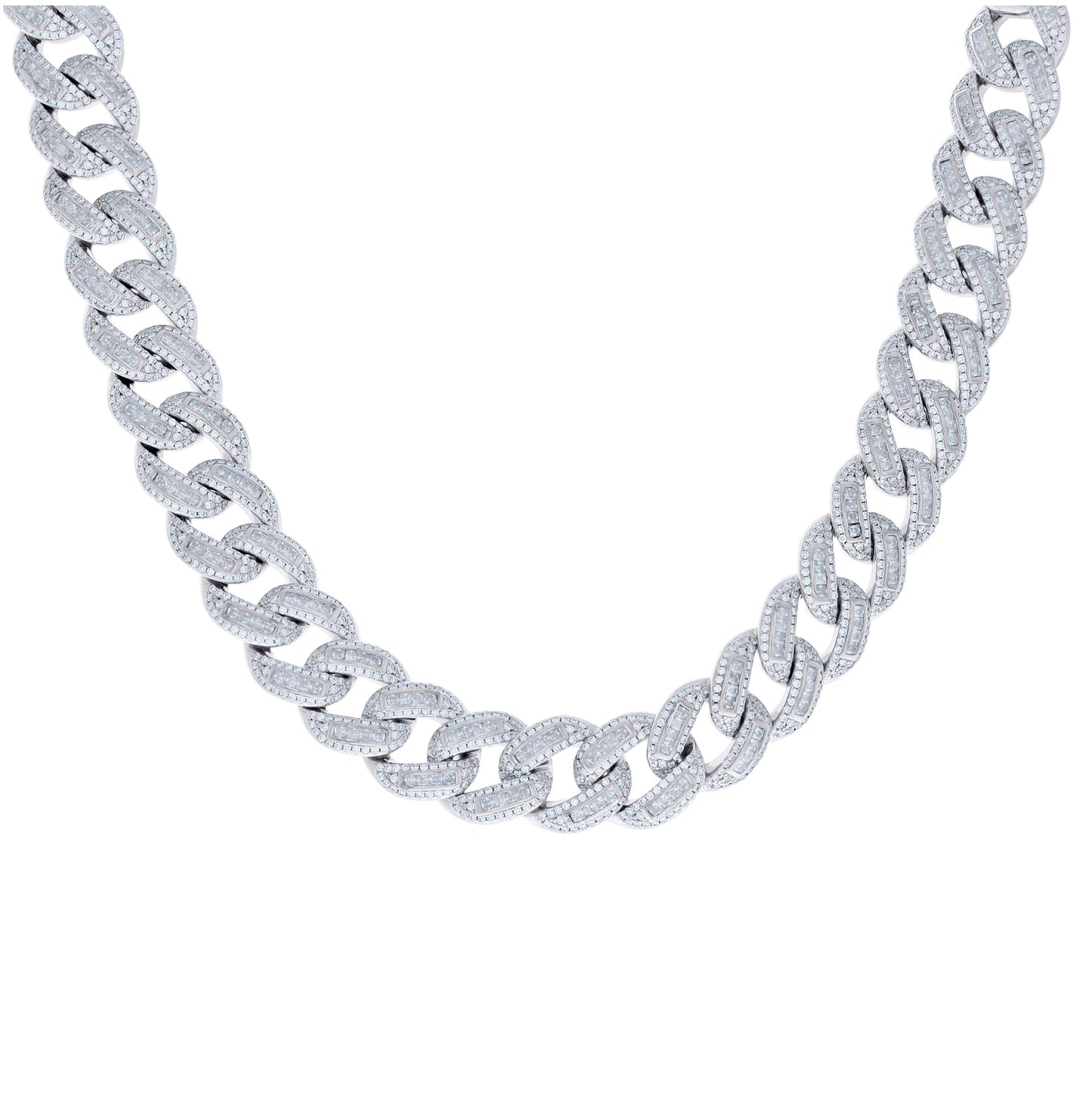 Sterling Silver 45.26 Cttw Moissanite Miami Cuban Chain 15mm 22 Inches
