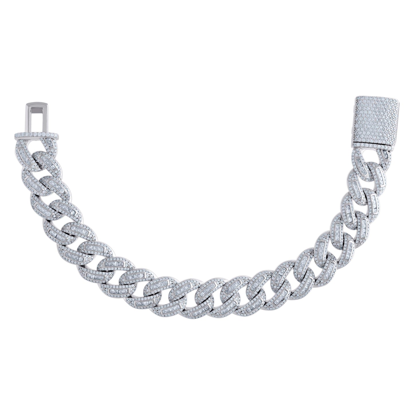 Sterling Silver 16.76 Cttw Moissanite Miami Cuban Chain Bracelet 15mm 8 Inches