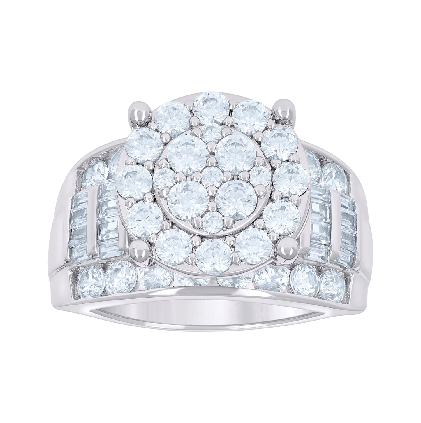 Sterling Silver Women's Baguette Round Cubic-Zirconia Fashion Bridal Anniversary Wedding Engagement Band Ring