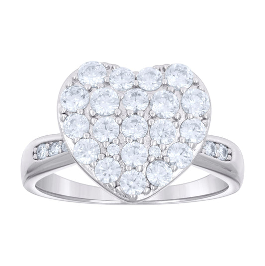 Sterling Silver Women's Cubic-Zirconia Heart Bridal Anniversary Engagement Wedding Ring