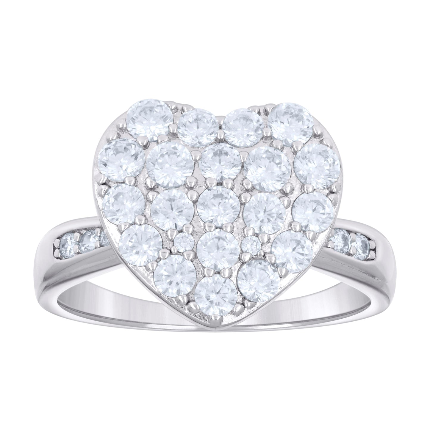 Sterling Silver Women's Cubic-Zirconia Heart Bridal Anniversary Engagement Wedding Ring