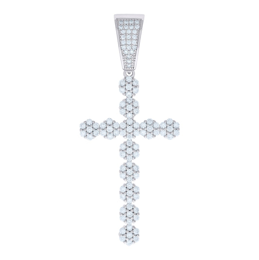 Sterling Silver Mens 1.68ct Moissanite Cross Religious Charm Pendant