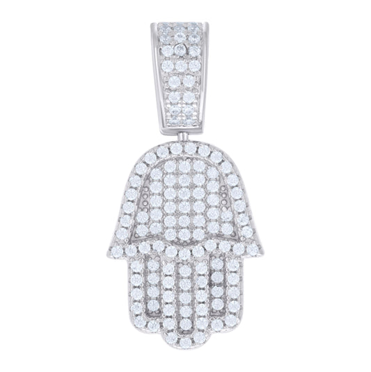 Sterling Silver Mens 1.19ct Moissanite Hamsa Symbol Religious Charm Pendant