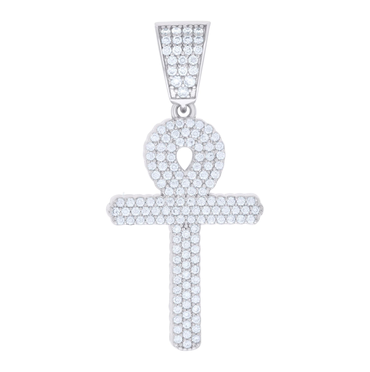 Sterling Silver Mens 0.96ct Moissanite Egyptian Ankh Cross Religious Charm Pendant