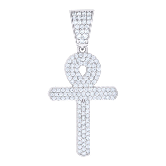 Sterling Silver Mens 0.96ct Moissanite Egyptian Ankh Cross Religious Charm Pendant