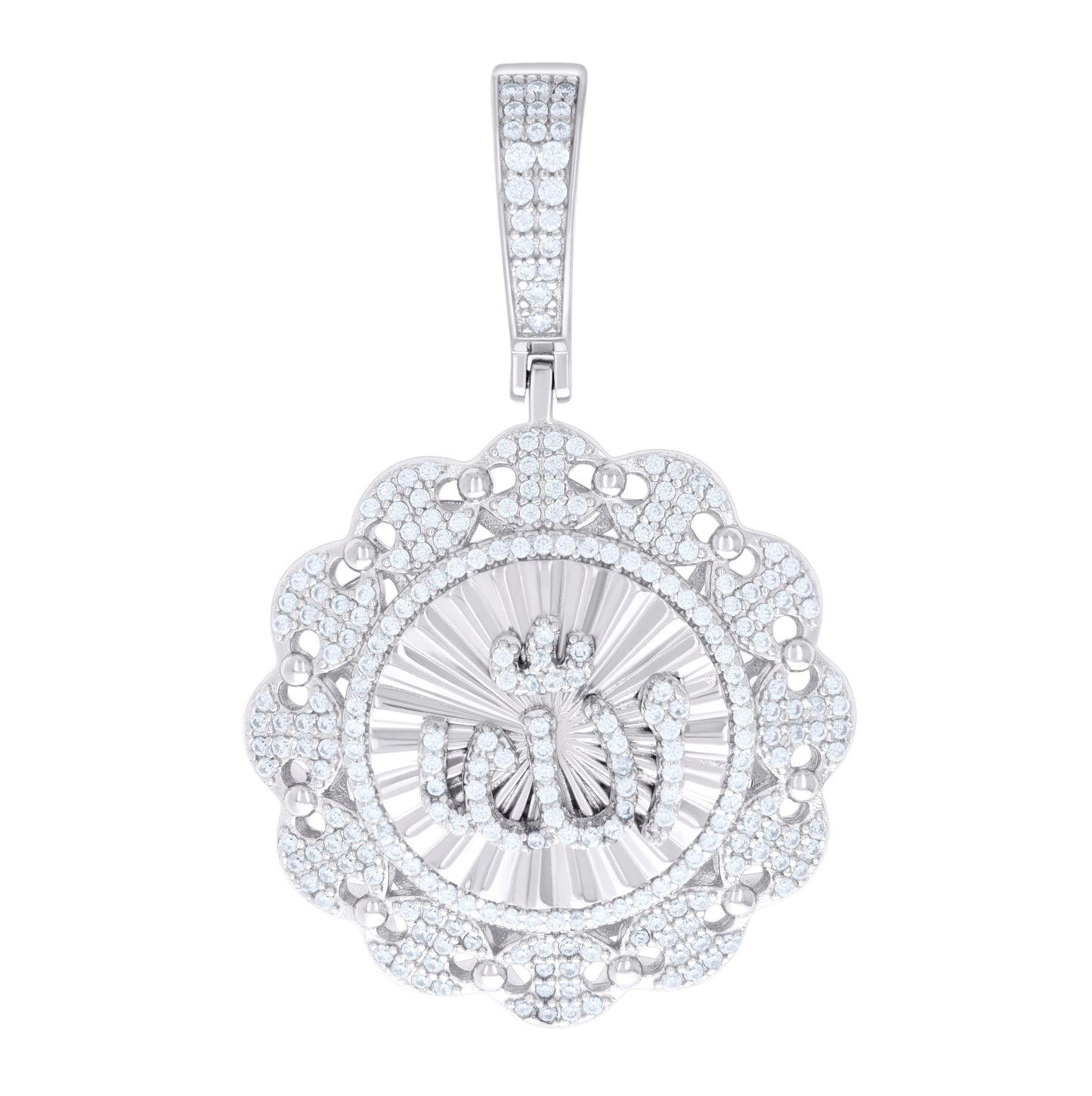 Sterling Silver Mens 1.46ct Moissanite ALLAH Symbol Religious Charm Pendant