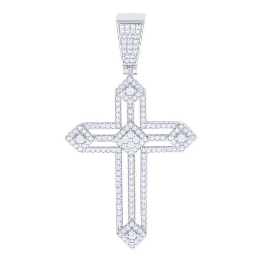Sterling Silver Mens 1.51ct Moissanite Cross Religious Charm Pendant