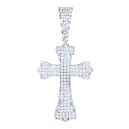 Sterling Silver Mens 1.31ct Moissanite Cross Religious Charm Pendant