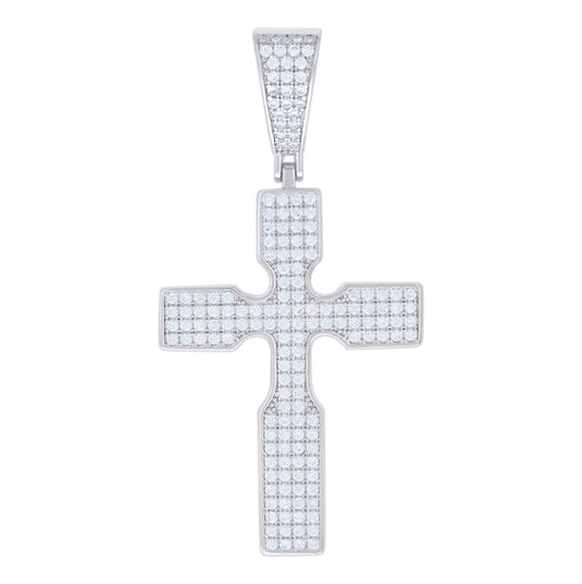 Sterling Silver Mens 1.34 Cttw Moissanite Cross Religious Charm Pendant