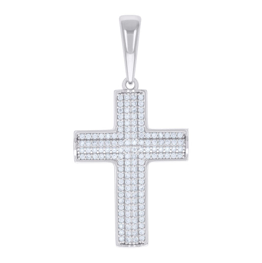 Sterling Silver Mens 0.74ct Moissanite Cross Religious Charm Pendant