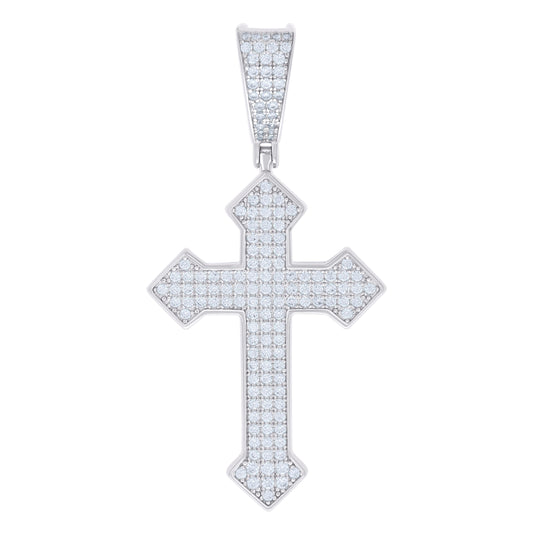 Sterling Silver Mens 1.22ct Moissanite Cross Religious Charm Pendant